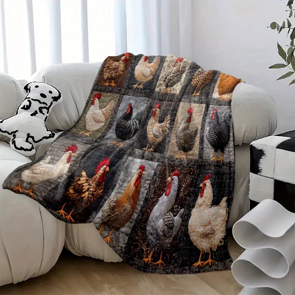 💥🌲🎁Vintage Chicken Print Flannel Blanket🐔