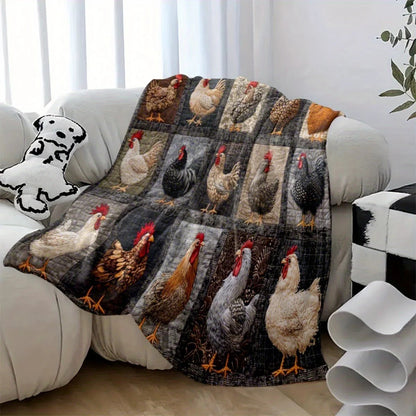 💥🌲🎁Vintage Chicken Print Flannel Blanket🐔