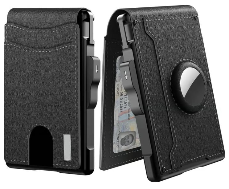 ✨Wallet - With Pop Up Aluminum Case Money Clip Slim Leather Slots Credit Card Holder RFID Blocking Bifold Minimalist Wallet