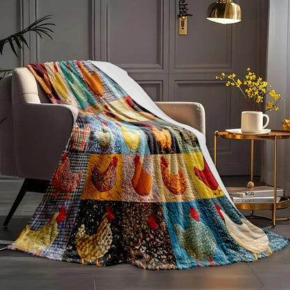 💥🌲🎁Vintage Chicken Print Flannel Blanket🐔