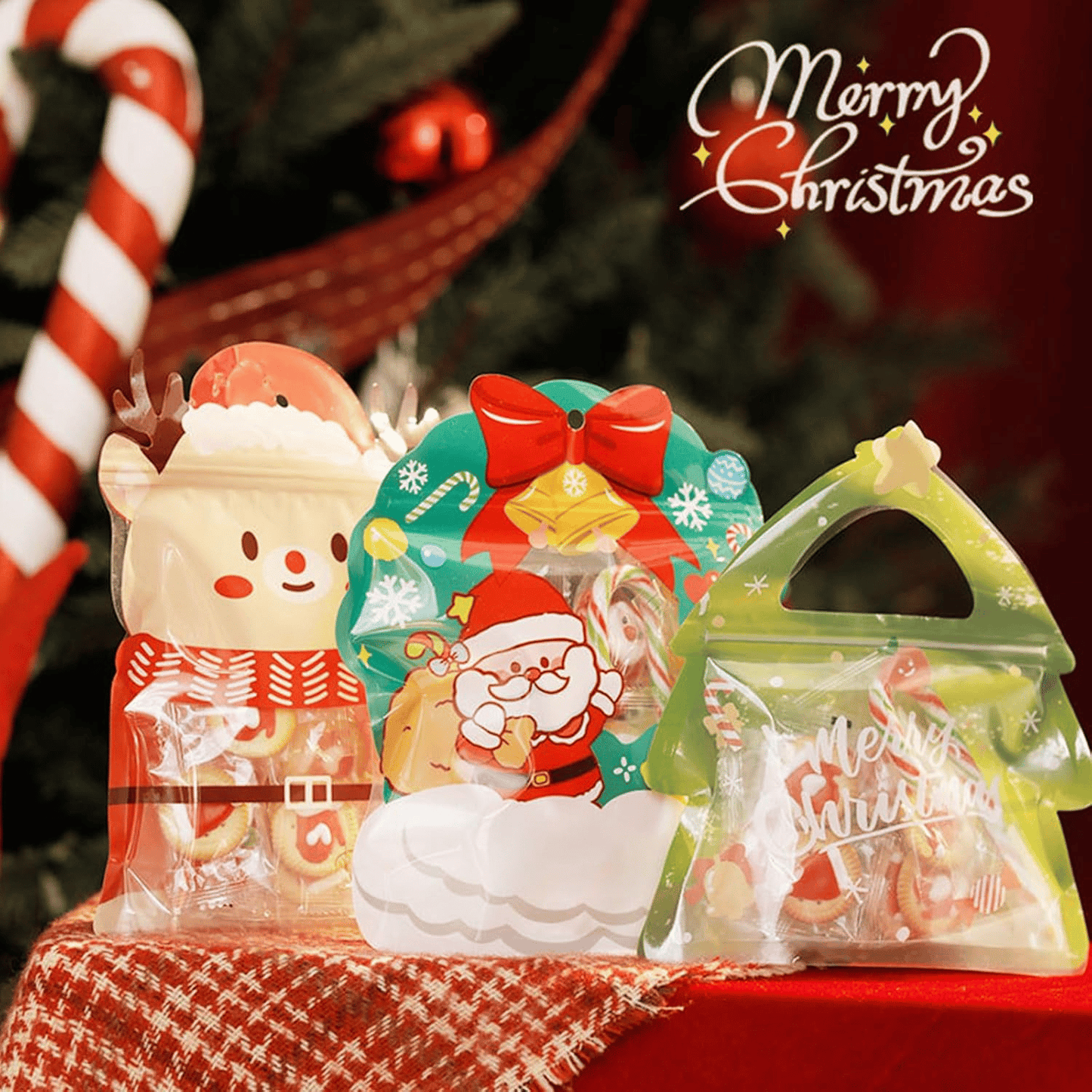 🎄Christmas Treat Bags. Kids Xmas Sealable Bags With Handle 10 PCS❄️