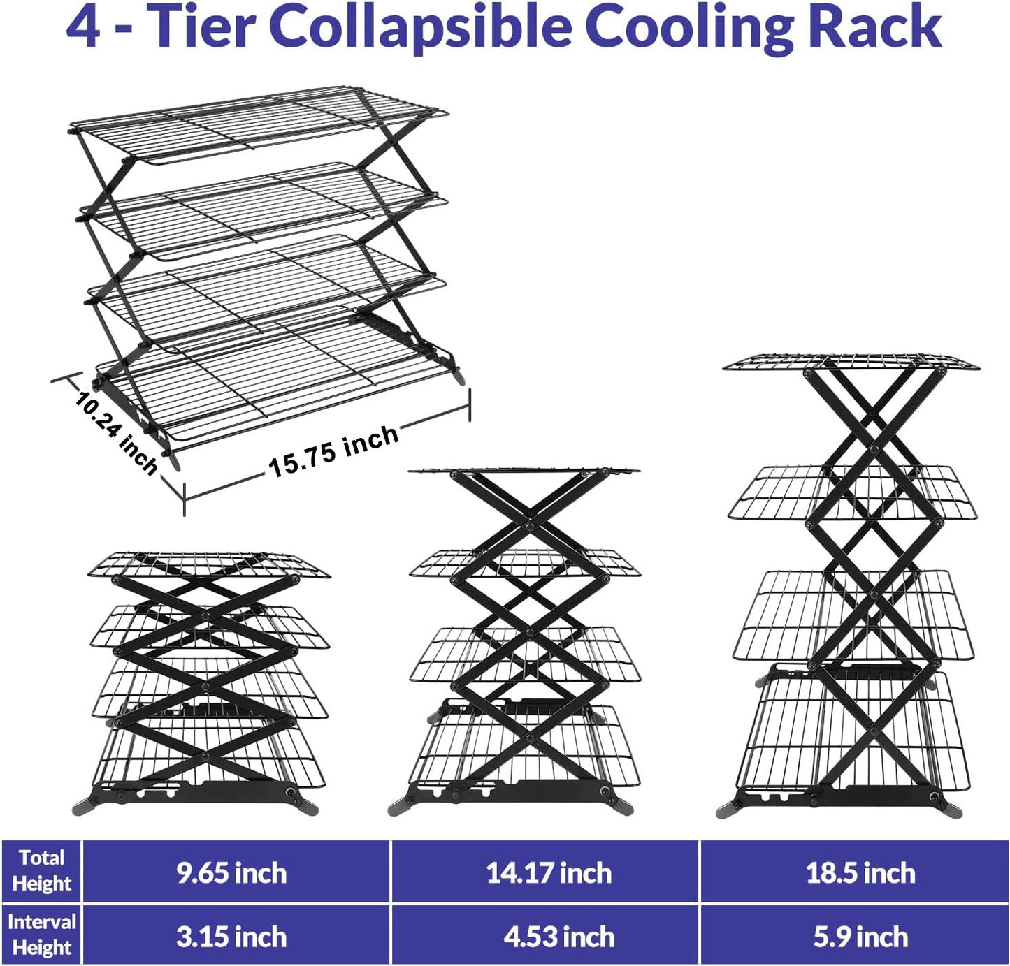 🍪 3/4-Tier Collapsible Cooling Rack – Expand to Bake. Collapse to Save Space!