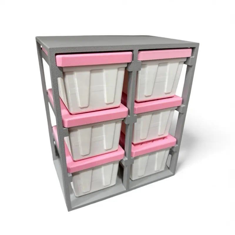 Mini storage shelf and 6 pink mini storage boxes