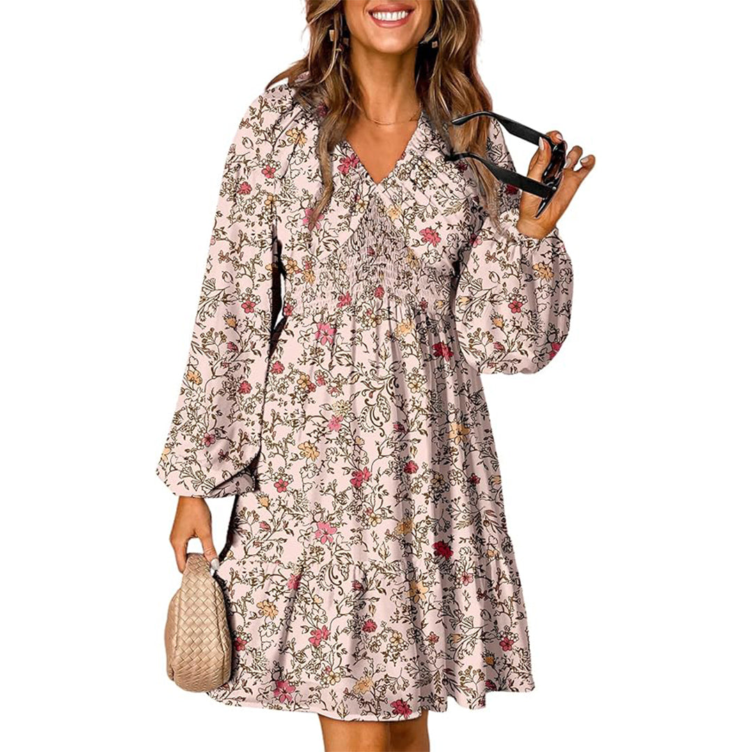 Fall Dresses Boho Floral A-Line Mini Dress Sundress