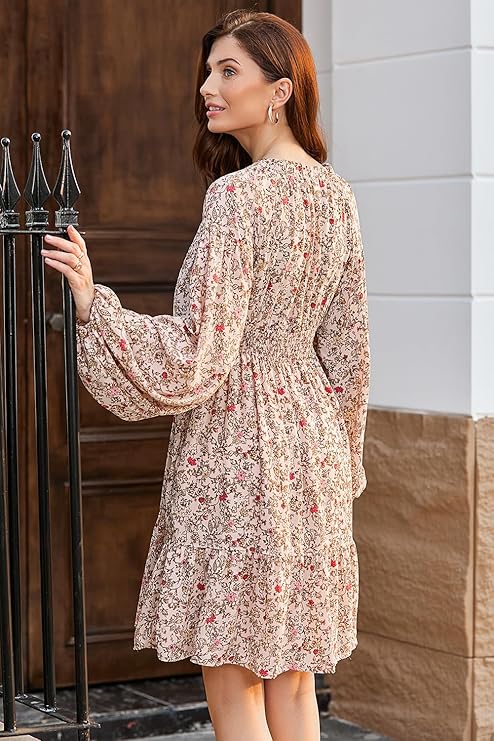 Fall Dresses Boho Floral A-Line Mini Dress Sundress